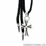 CHROME HEARTS Small Cross Necklace (with Leather Rope)