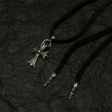 CHROME HEARTS Small Cross Necklace (with Leather Rope)