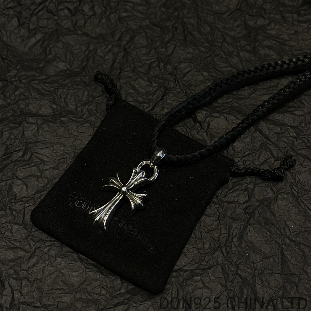 CHROME HEARTS Small Cross Necklace (with Leather Rope)