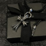 CHROME HEARTS Small Cross Necklace (with Leather Rope)