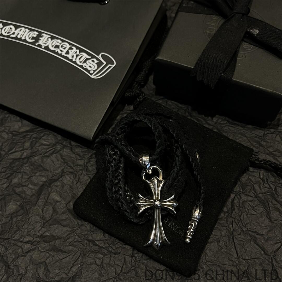 CHROME HEARTS Small Cross Necklace (with Leather Rope)