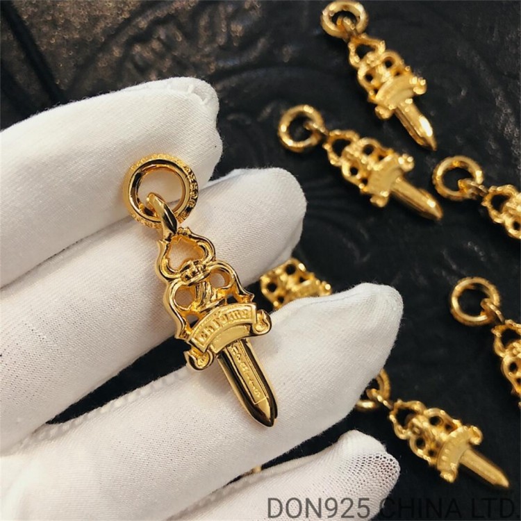 22K Gold Chrome Hearts Dagger Necklace in 925s Silver (Small Size)