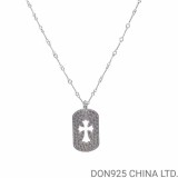 18K White Gold CH Tiny Cutout Cross Dog Tag Necklace (Twist Chain)