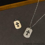 18K White Gold CH Tiny Cutout Cross Dog Tag Necklace (Twist Chain)