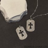 18K White Gold CH Tiny Cutout Cross Dog Tag Necklace (Twist Chain)