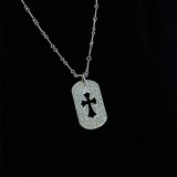 18K White Gold CH Tiny Cutout Cross Dog Tag Necklace (Twist Chain)