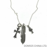 CHROME HEARTS Feather and Cross Necklace (with NE Chain)