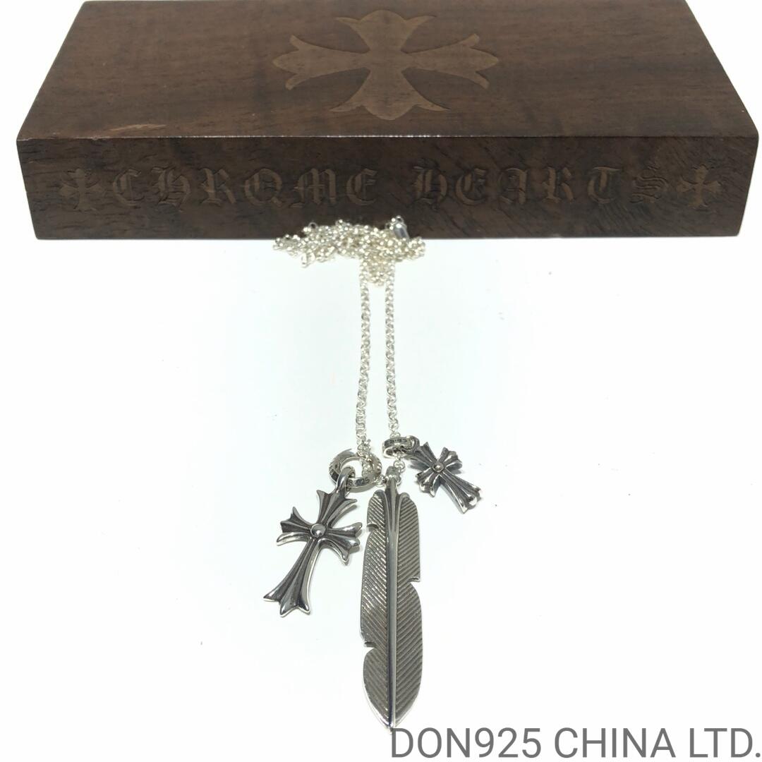 CHROME HEARTS Feather and Cross Necklace (with NE Chain)