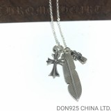 CHROME HEARTS Feather and Cross Necklace (with NE Chain)