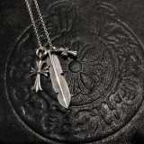 CHROME HEARTS Feather and Cross Necklace (with NE Chain)