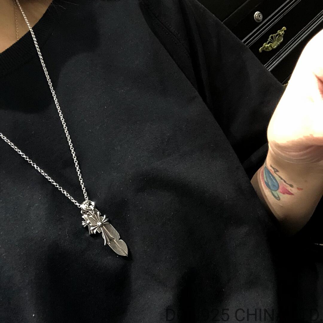 CHROME HEARTS Feather and Cross Necklace (with NE Chain)