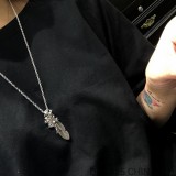 CHROME HEARTS Feather and Cross Necklace (with NE Chain)