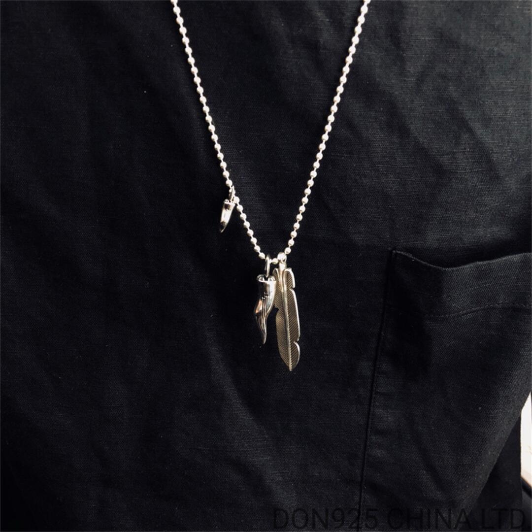 CHROME HEARTS Feather and Cornicello Tooth Necklace (with Ball Chain)