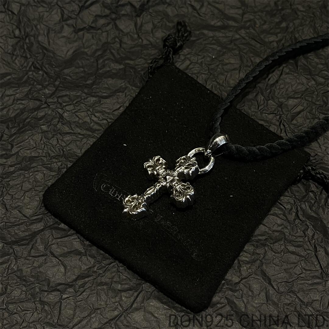 CHROME HEARTS Filigree Cross Necklace (Small Size with Leather Rope)