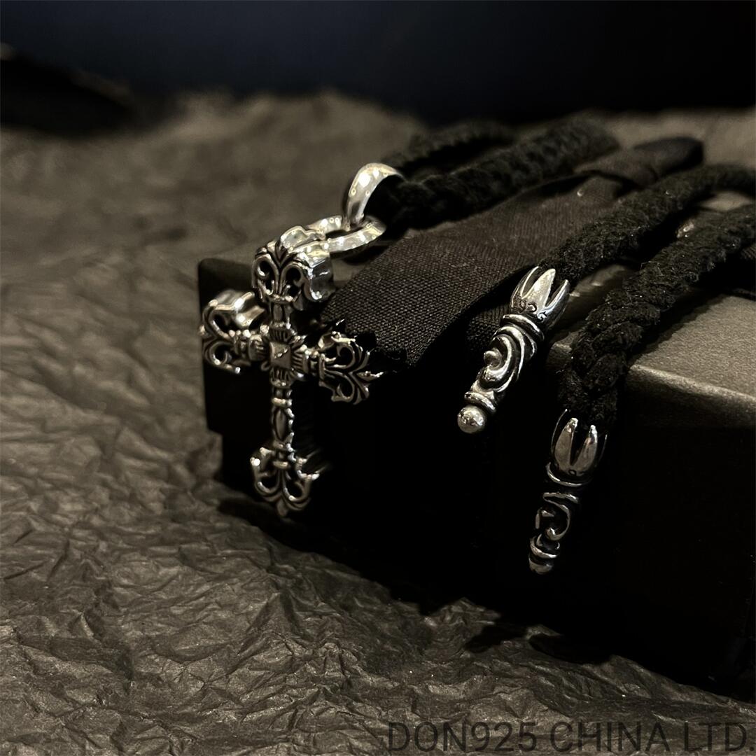 CHROME HEARTS Filigree Cross Necklace (Small Size with Leather Rope)