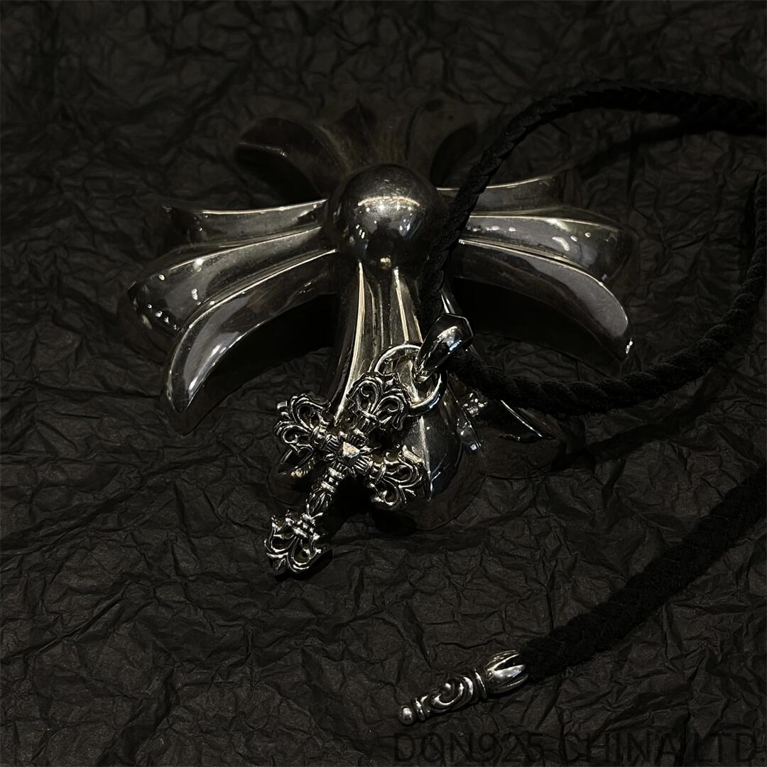 CHROME HEARTS Filigree Cross Necklace (Small Size with Leather Rope)