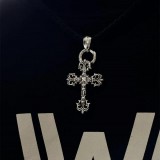 CHROME HEARTS Filigree Cross Necklace (Small Size with Leather Rope)
