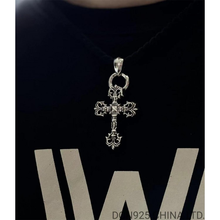 CHROME HEARTS Filigree Cross Necklace (Small Size with Leather Rope)