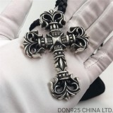 CHROME HEARTS Filigree Cross Necklace (Large Size with Leather Rope)