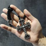 CHROME HEARTS Filigree Cross Necklace (Large Size with Leather Rope)