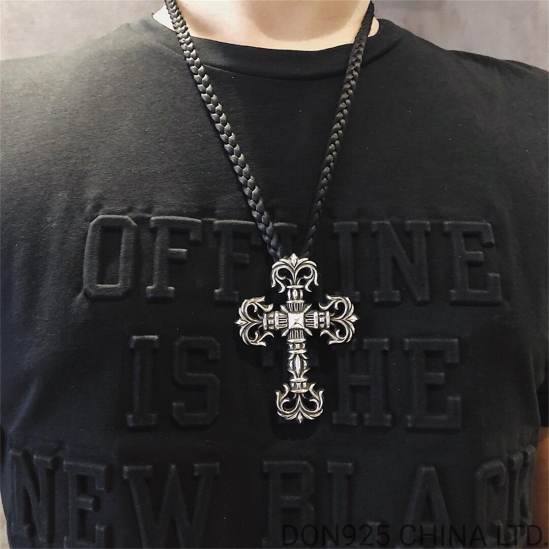 CHROME HEARTS Filigree Cross Necklace (Large Size with Leather Rope)