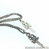 Chrome Hearts Dagger Necklace in 925s Silver (Large Size with Paper Chain)