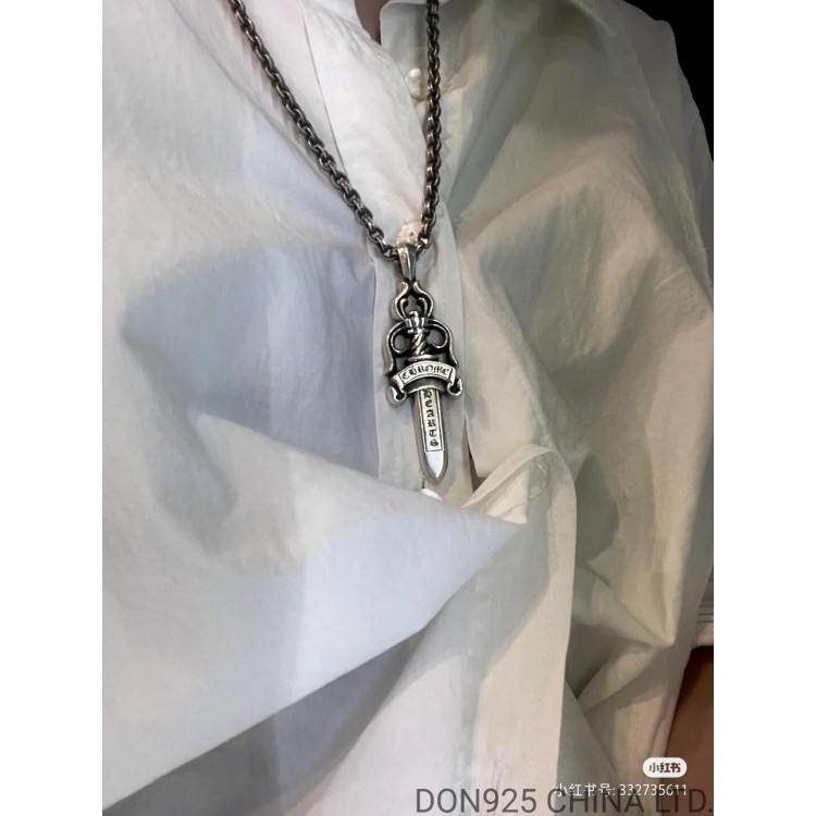 Chrome Hearts Dagger Necklace in 925s Silver (Large Size with Paper Chain)