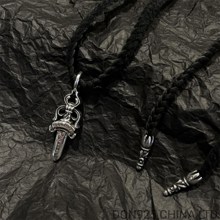 Chrome Hearts Dagger Necklace in 925s Silver (Large Size with Leather Rope)