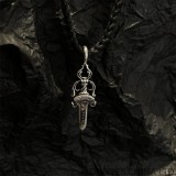 Chrome Hearts Dagger Necklace in 925s Silver (Large Size with Leather Rope)