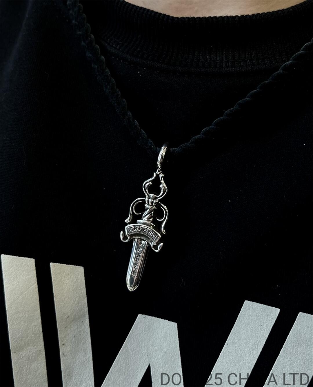 CHROME HEARTS Dagger Necklace (Large Size with Leather Rope)