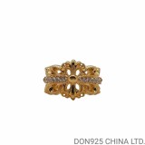 22K Gold Chrome Hearts Double Floral Ring in 925s Silver with Diamonds
