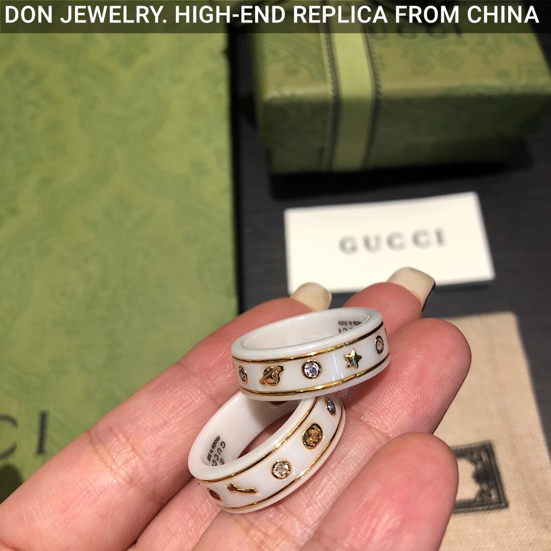 GUCCI Ceramic Icon White Gemstone ring