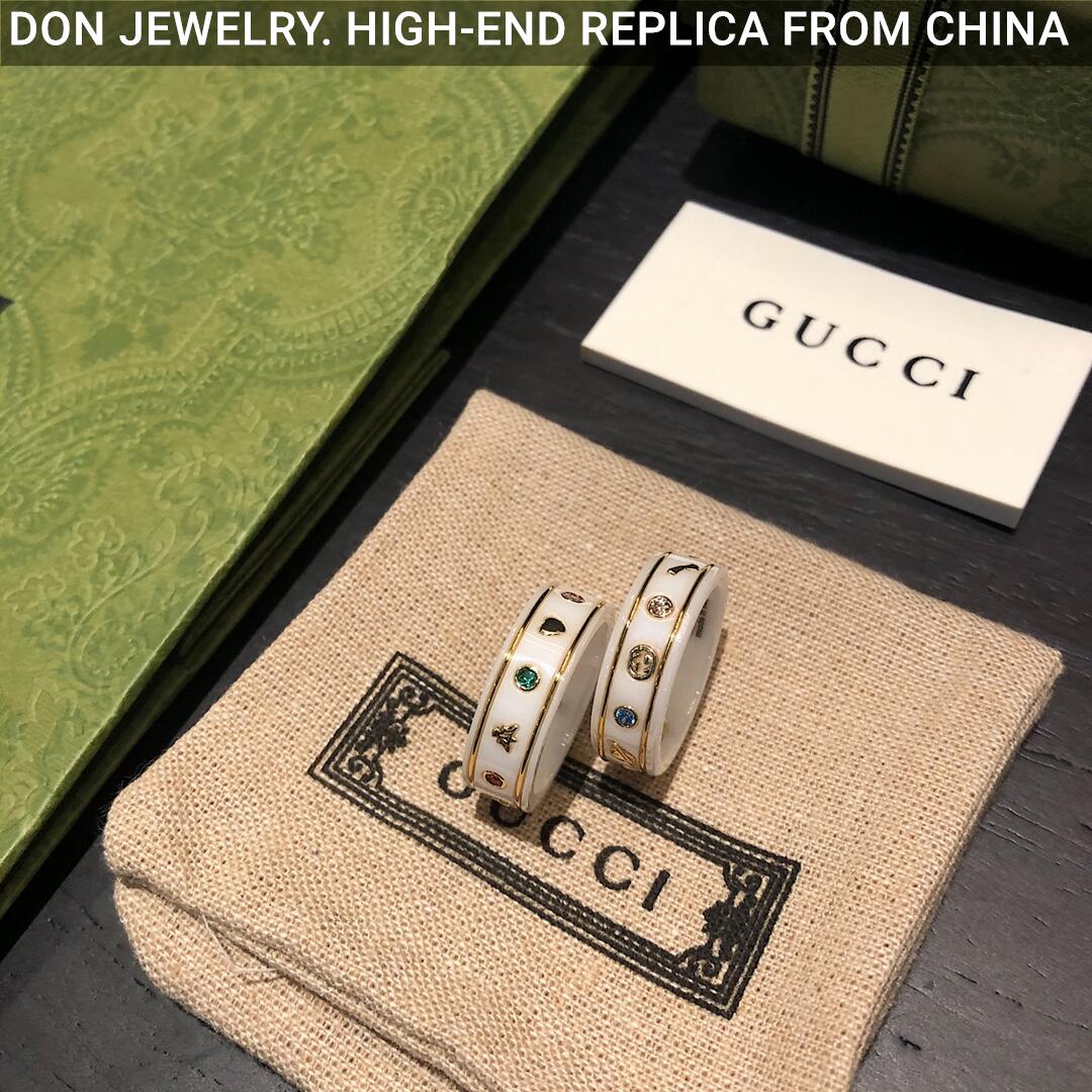 GUCCI Ceramic Icon White Gemstone ring