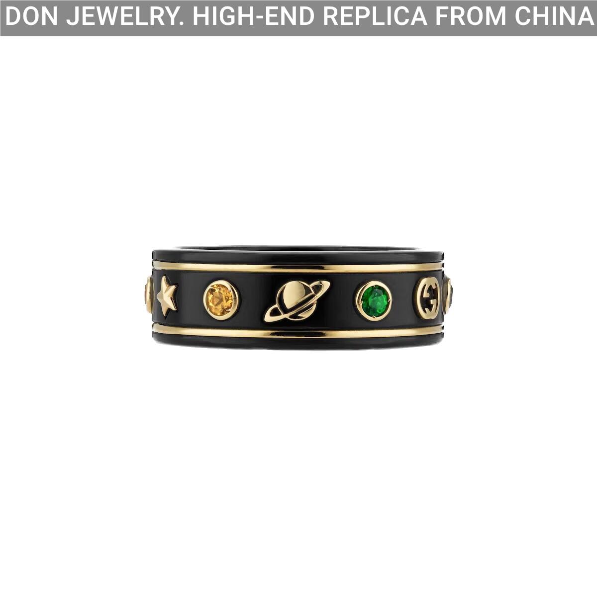 GUCCI Ceramic Icon Black Gemstone ring