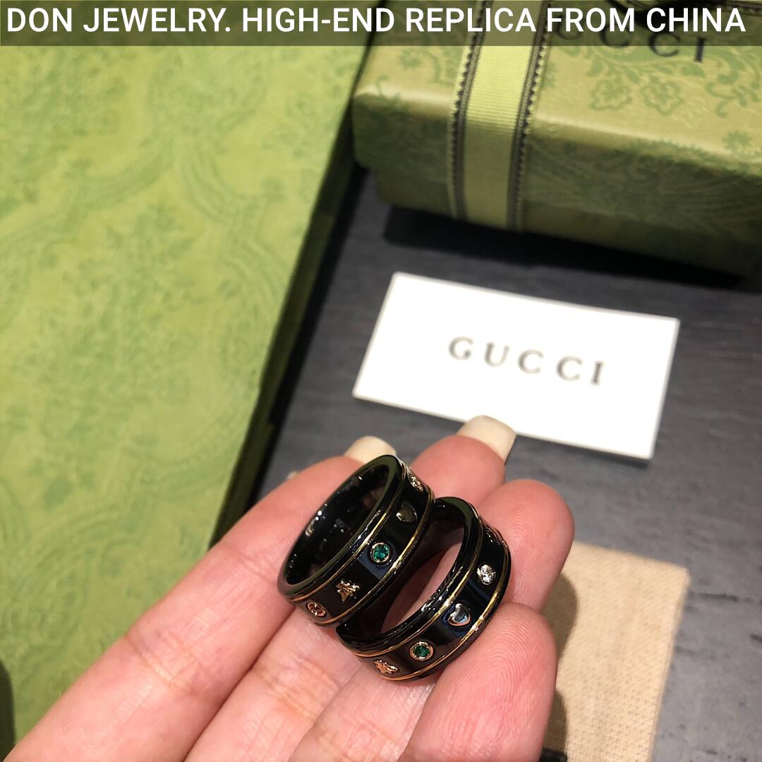 GUCCI Ceramic Icon Black Gemstone ring