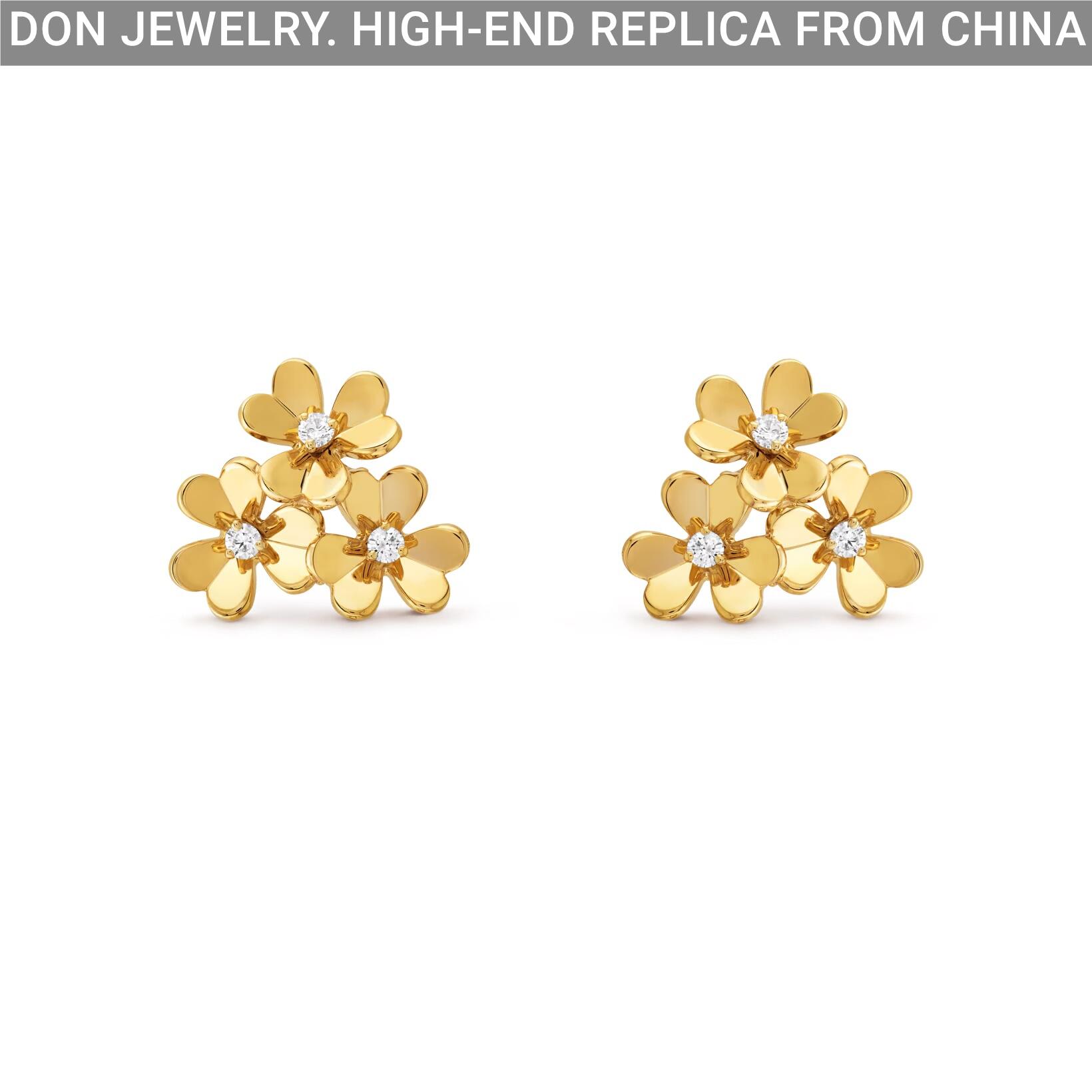 Van Cleef & Arpels Frivole earrings, 3 flowers, mini model